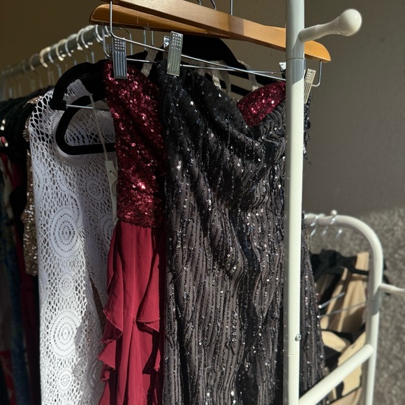 Sequin Fringe Charcoal Strapless Mini Dress (Size S) - Picture 10 of 16